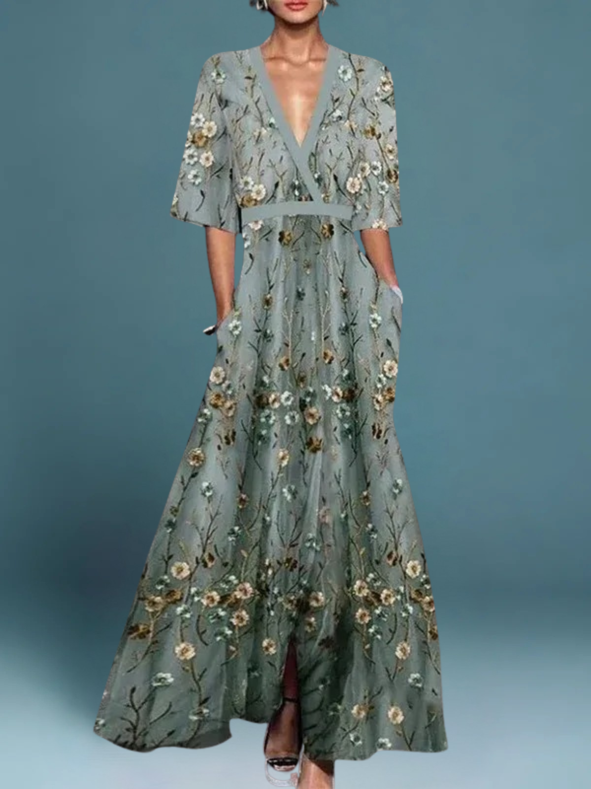 Osenda - Elegantes langes geblümtes Kleid